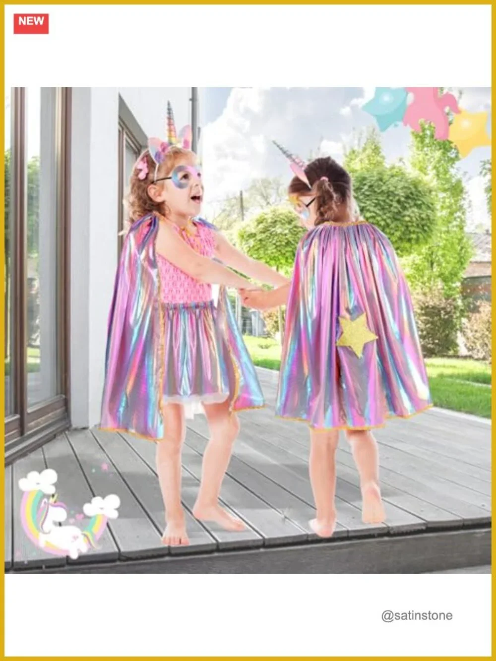 Rainbow Unicorn Tutu Skirt Set with Cape Headband Mask for Girls Princess Dress